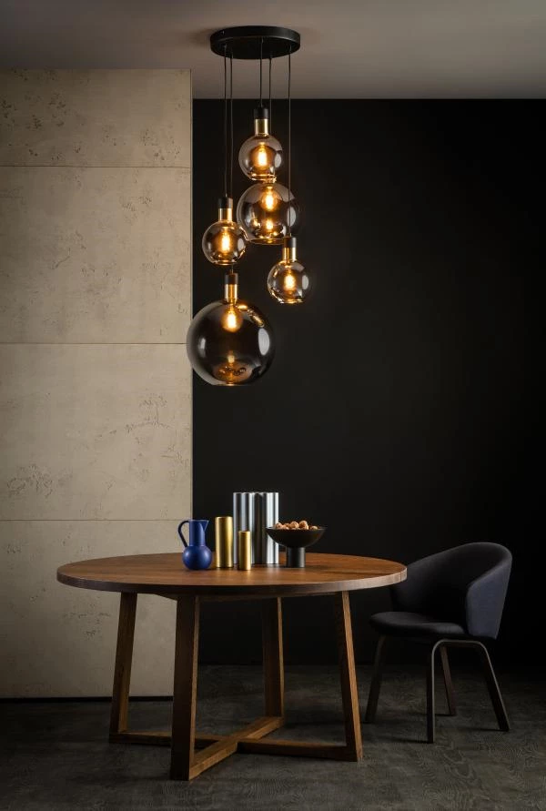 Lucide JULIUS - Pendant light - 5xE27 - Smoke Grey - ambiance 1